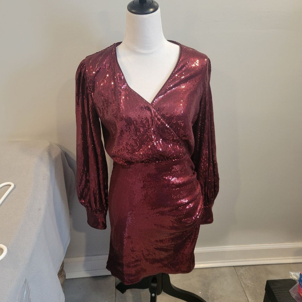 Dynamite Red Sequence Wrap Mini Dress Size medium